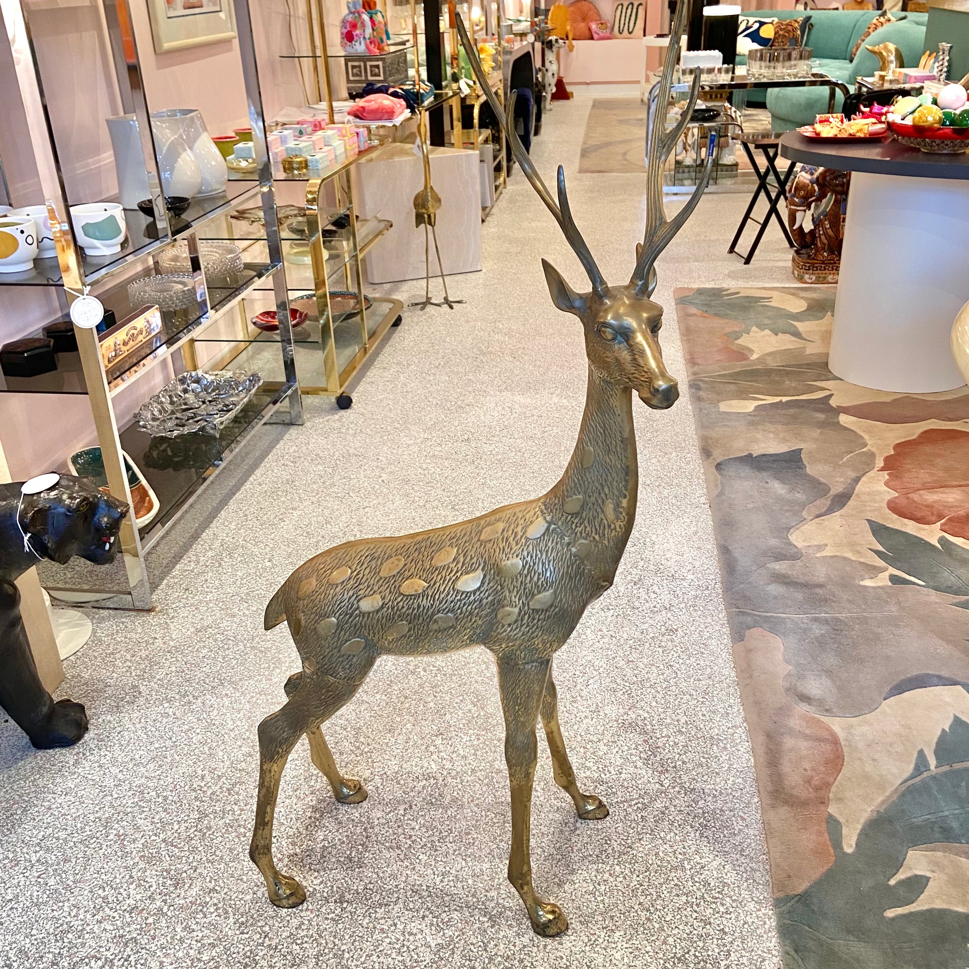 Brass Deer Figurines with Aged Patina