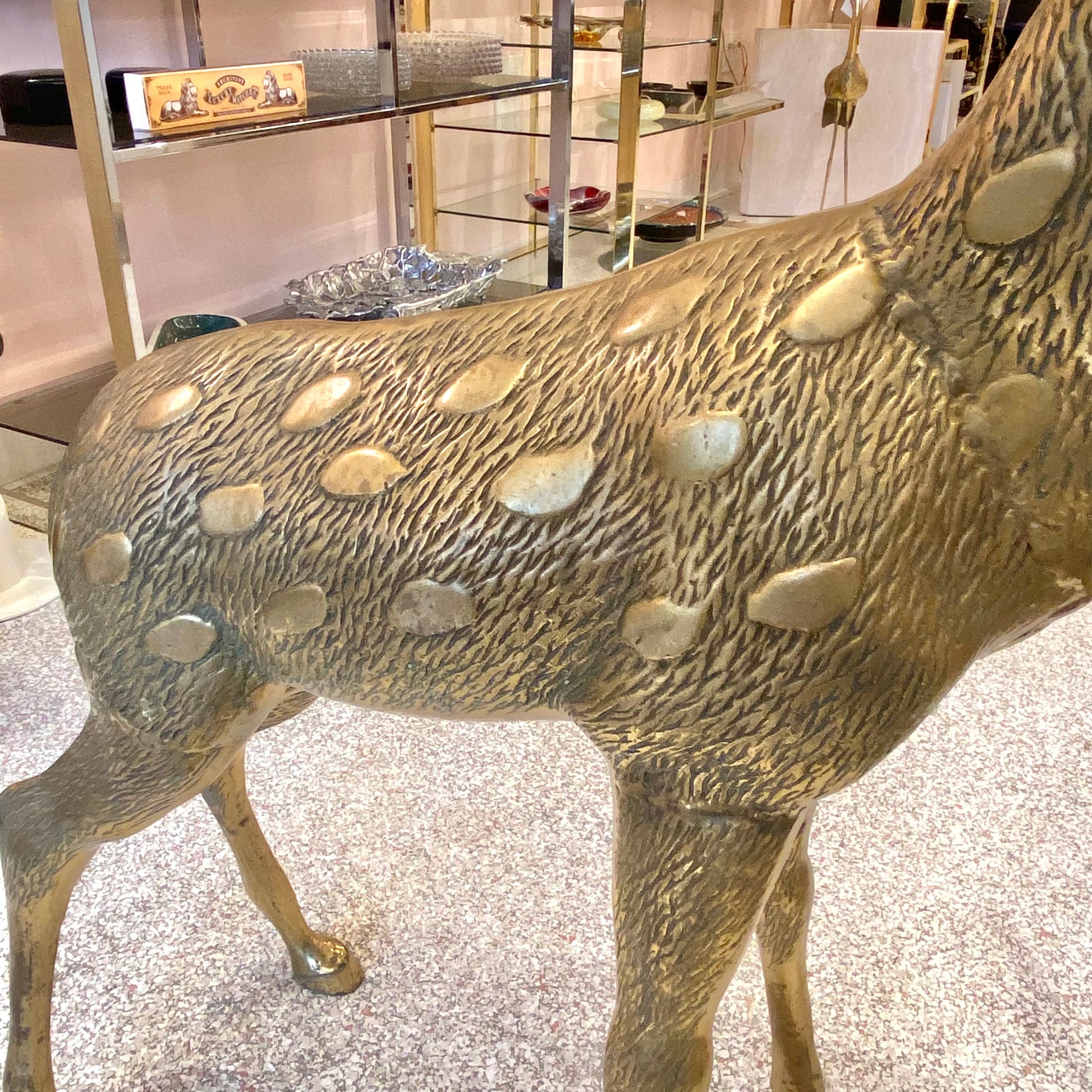 22 LARGE Vintage Brass Deer Statue Antique Gold Metal Deer With