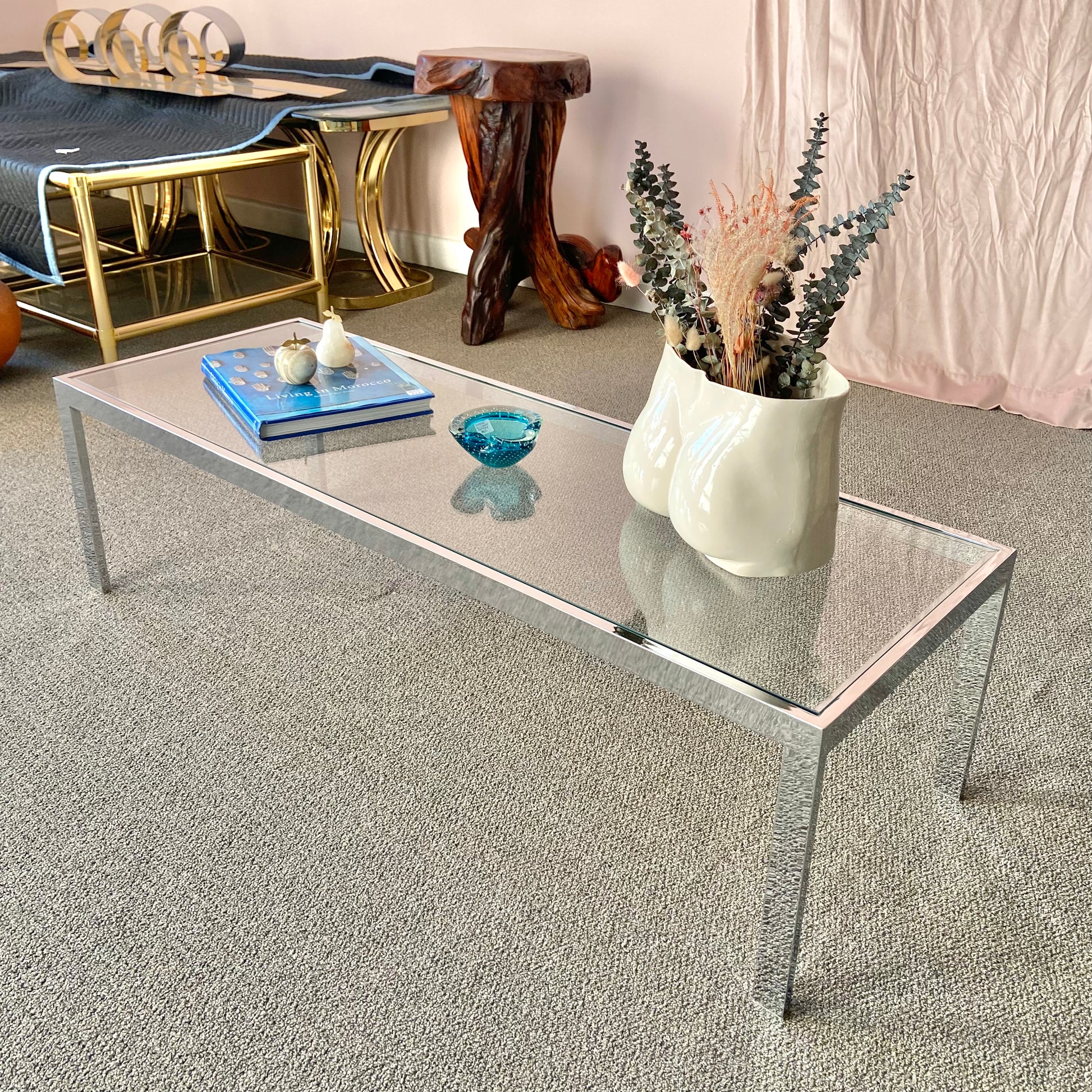 Chrome and deals mirror coffee table