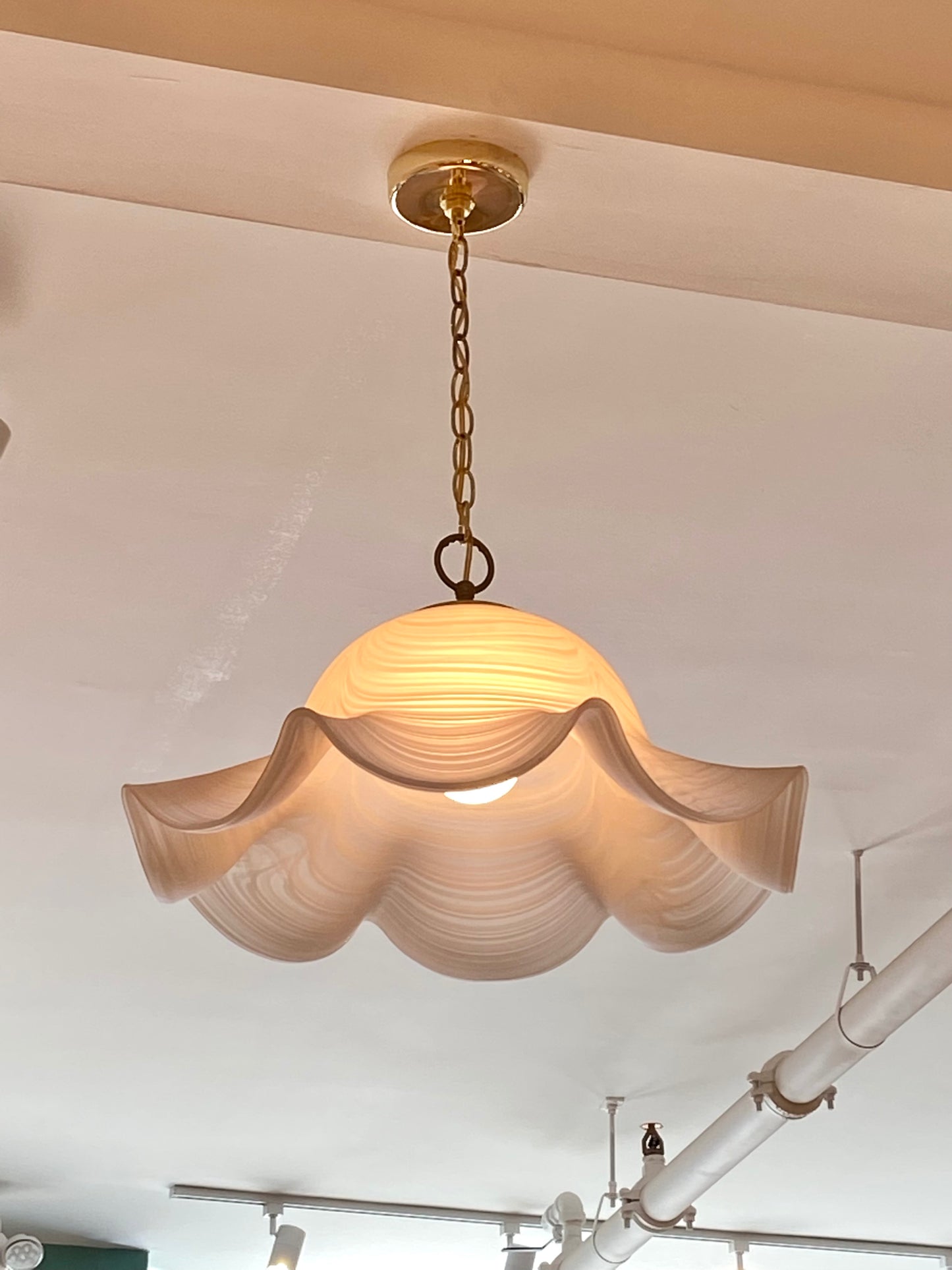 Vintage Murano Style Pink Swirl Pendant Chandelier